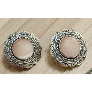 Vintage Sterling Silver Mother Of Pearl Clip On Earrings | 925 Signed